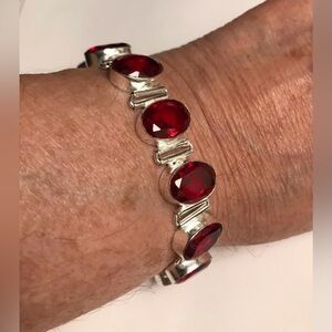 Garnet Stamped 925 Sterling Silver Bracelet